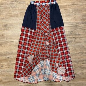 Plaid Print Skirt High Low Maxi